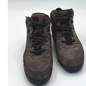 USA Olympic Mens Brown Leather Hiking Boots Mid Top Lace Up Gorpcore Shoe